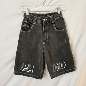 Vtg Paco Denim Baggy Skater Shorts Youth Boy Size 10 Distressed Black Nice Fade